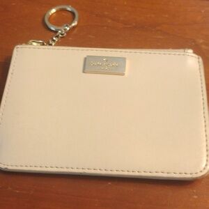 Kate Spade Tan Leather Card Holder With Key Ring.  Slots For Cards/Zipper Pouch